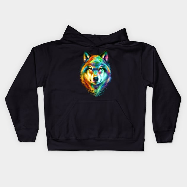 Wolf Face Colorful Painting Kids Hoodie by stonemask